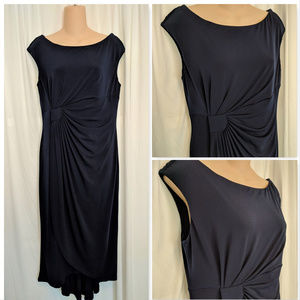 Stretch Evening Dress Navy Ruched Loose Fit Hi Low